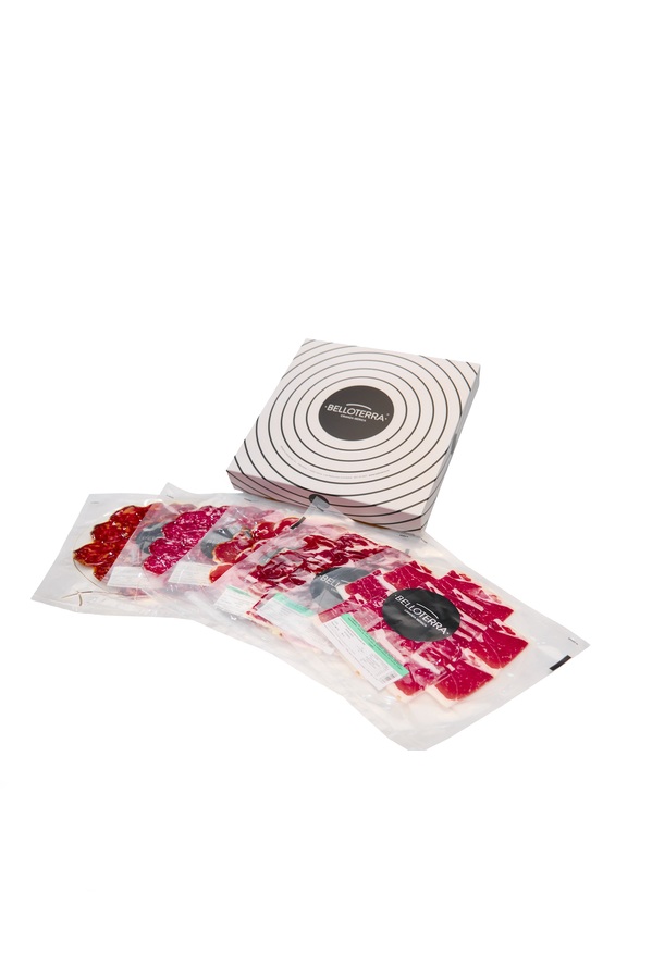 Pack 5 loncheados Jamon de cebo 50%, Paleta de cebo 50%, Lomo de cebo 50%, Salchichón Ibérico, Chorizo Ibérico